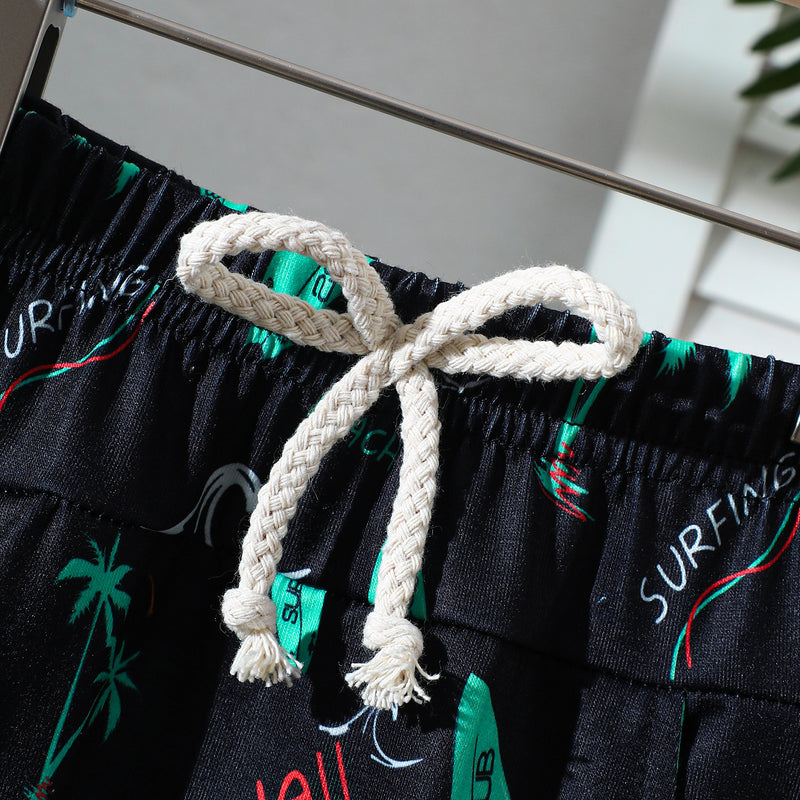 Conjunto de T-shirt e calções com bordado, estilo desportivo casual e de praia