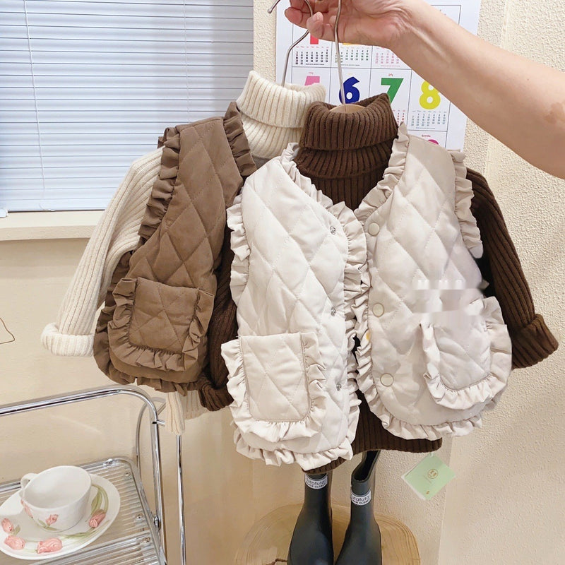 Girl's Waistcoat Wear Western Style Child Clip Cotton Vest