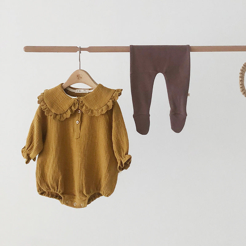 Vestido Mori Feminino Estilo Princesa com Colarinho de Folha de Lótus e Romper Longo de Cor Sólida