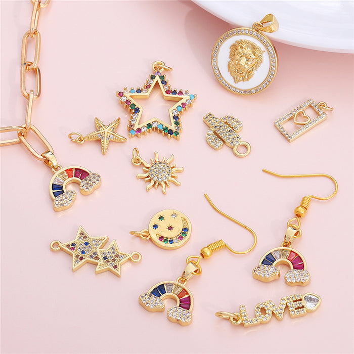 Copper Inlaid Zircon Five-pointed Star Face Alloy Pendant Diy Homemade
