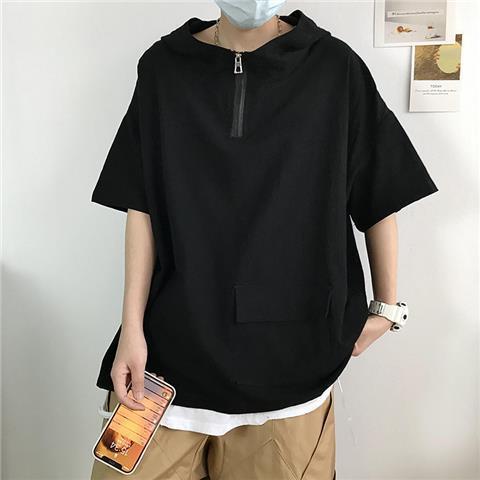 Loose Half Sleeve Hooded Top Short Sleeve T-Shirt Sweater