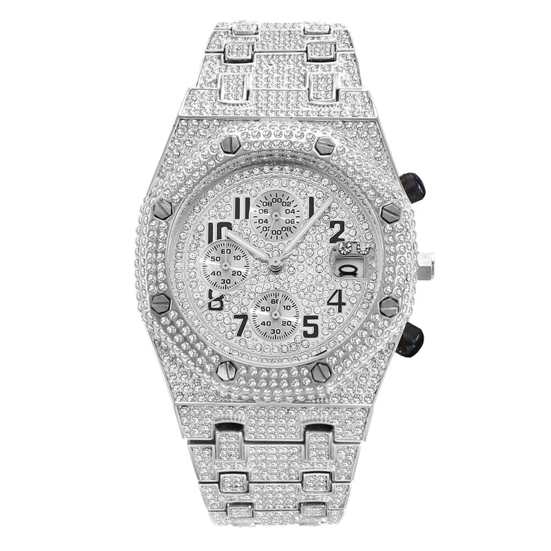 Full Diamond Three-eye Timing Sports Quartz Men's Watch