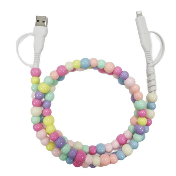 2-in-1 Ladekabel mit farbigen Perlen