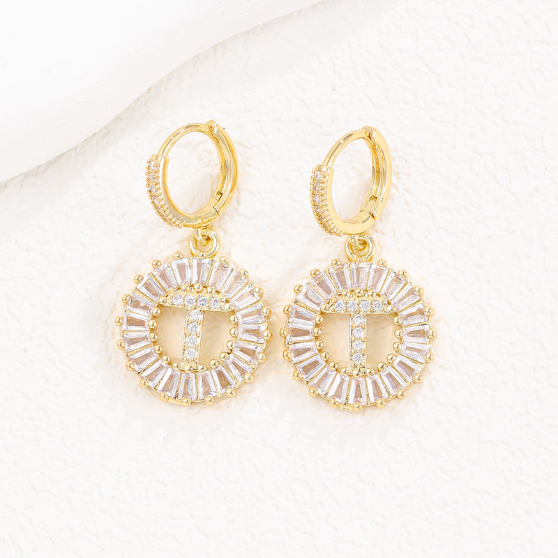 Cristal Sugar Letter Zircon Ear Studs 26 letras em inglês Clipe de orelha de diamante completo