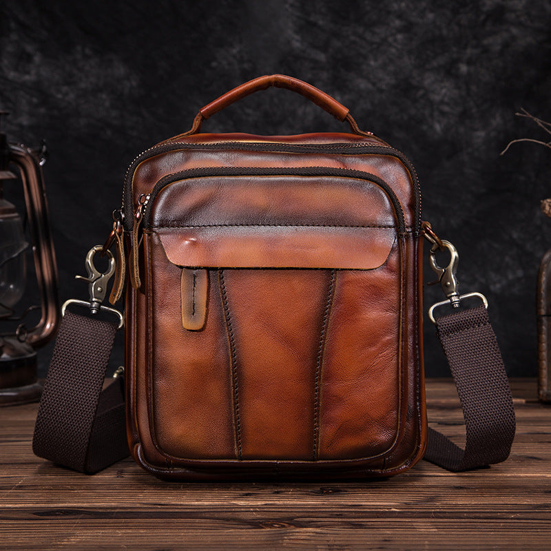 Mala Tiracolo Retro de 8 Polegadas para Homem em Pele Crazy Horse