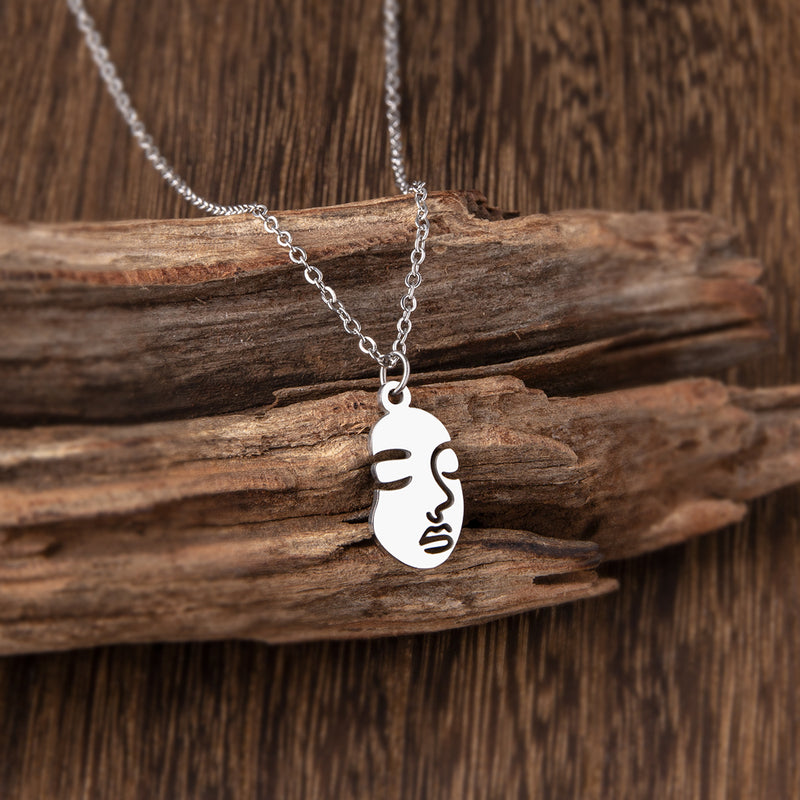 European And American Fashion Abstract Stainless Steel Face Necklace