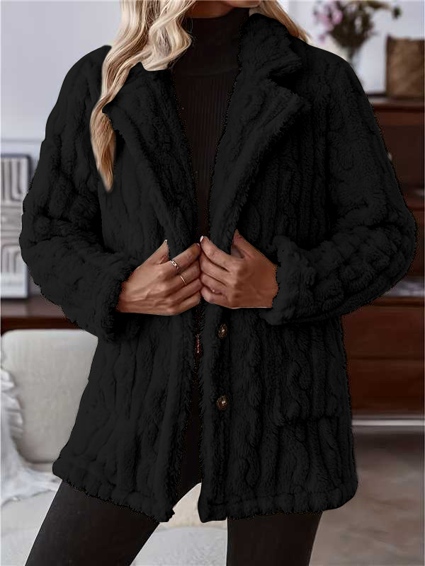 Double-sided Plush Water Ripple Button Cardigan Pocket Lapel Casual Top Jacket