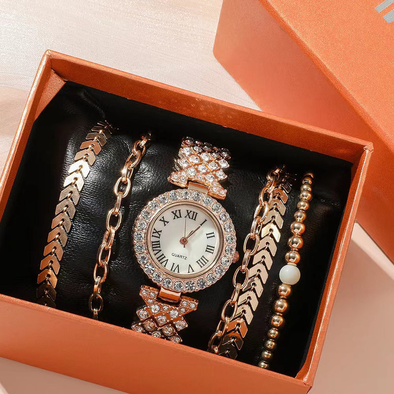 Diamant-Damenarmbanduhr Luxus-Mode Geschenkbox Uhrenarmband Sechsteiliges Set