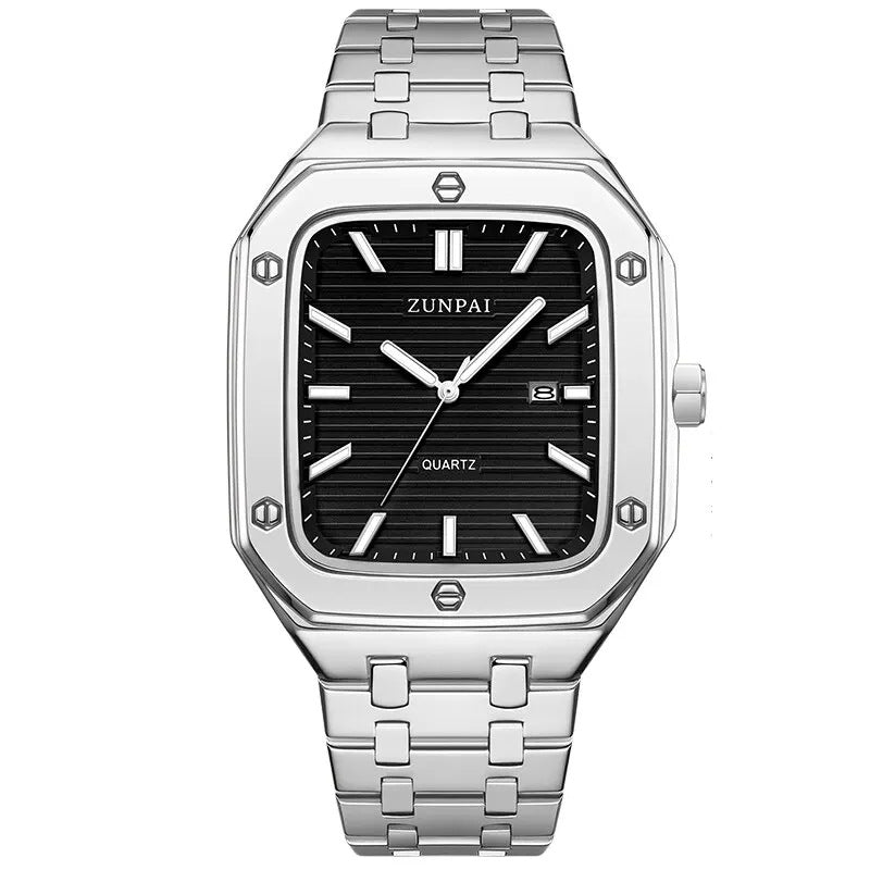 Stilvolle Herrenuhr aus Edelstahl mit quadratischem Gehäuse