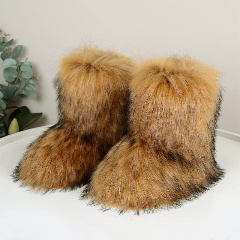 Europäische und amerikanische Damen-Halbstiefel für den Winter mit Waschbär-Imitat