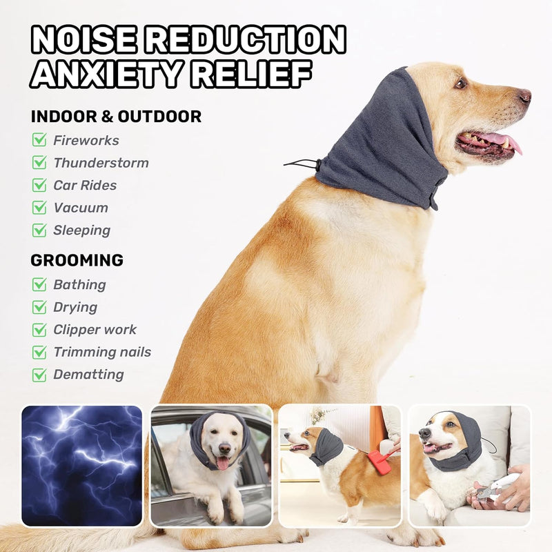 Capuz calmante para cães, proteção auricular sem abas, protetores de ouvidos ajustáveis para cão, para redução de ruído, faixa de cabeça para alívio de ansiedade, hematomas, higiene e secagem forçada.
