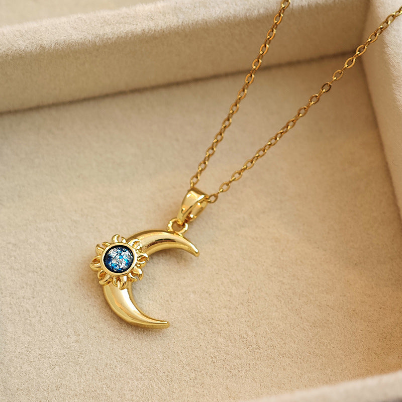 Fashionable Elegant Moon Sun Blue Zirconium Necklace For Women
