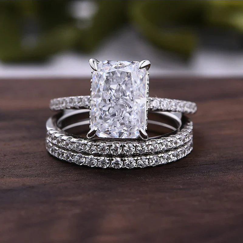 Conjunto de anel de zircônia com corte de flor de gelo super brilhante em prata esterlina S925