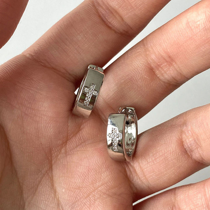 Female Zircon Metal Cross Stud Earrings