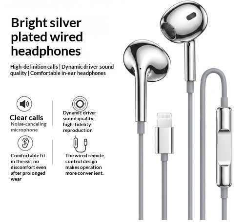 Fourth-generation Electroplated Silver-colored Wired Earphones With A Glossy Finish