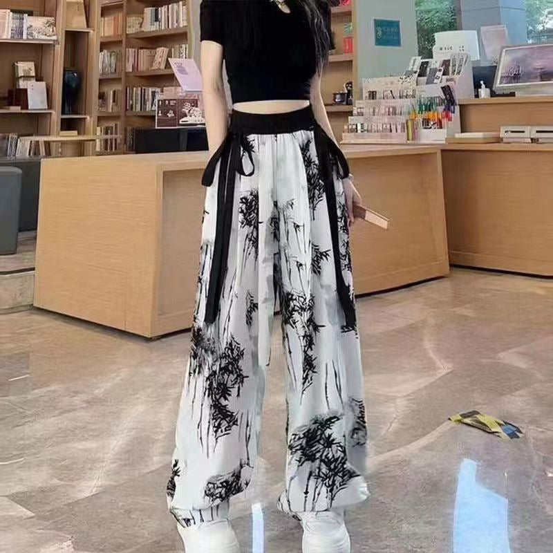 Hosen im chinesischen Stil mit Bindeband und weitem Bein