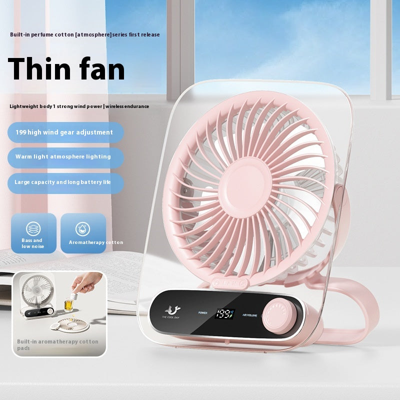 Ultradünner digitaler Desktop-Ventilator, geräuschlos, Mini, tragbar, USB-aufladbar