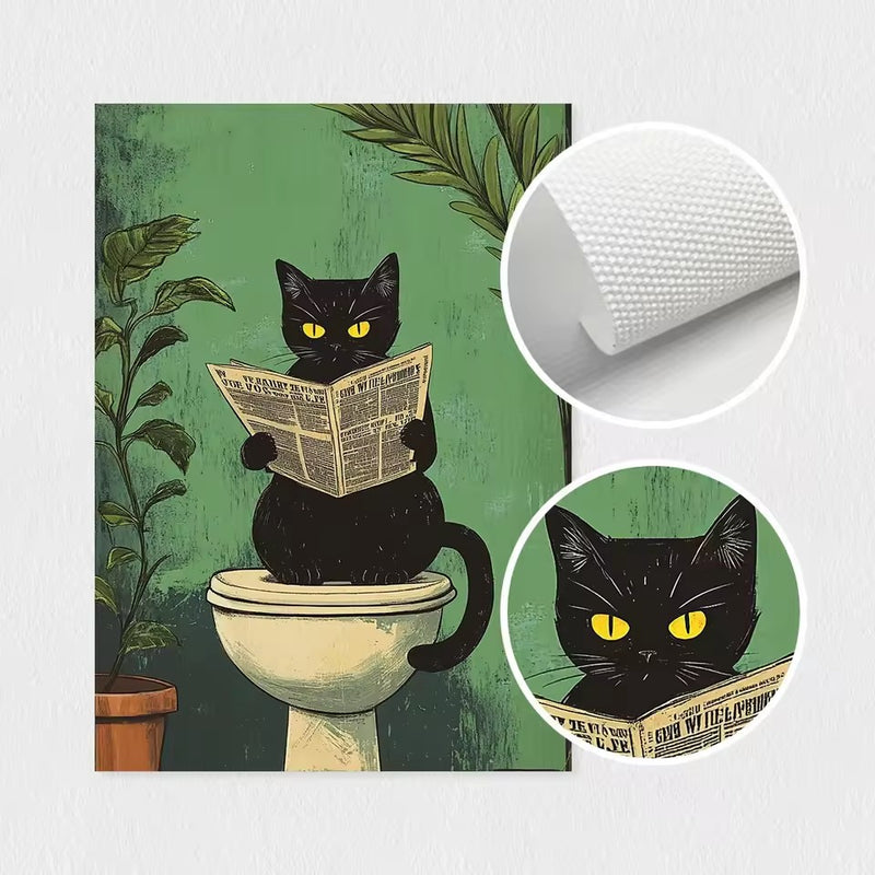 Póster em Tela de Gato Preto para Casa de Banho Arte de Parede para WC