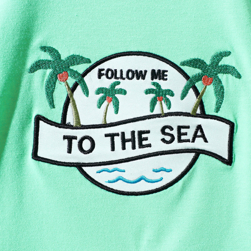 Conjunto de T-shirt e calções com bordado, estilo desportivo casual e de praia