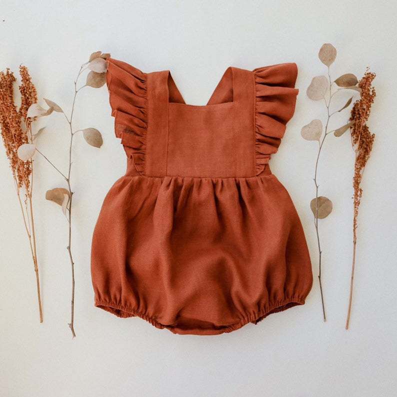 Baby Cotton And Linen Summer Strap One Piece Suit