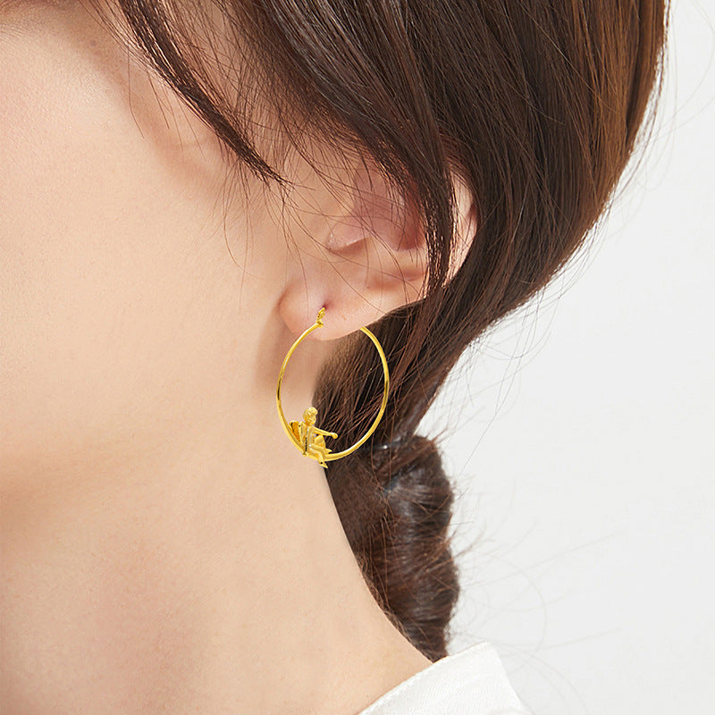 S925 Sterling Silver Fashionable Devil And Angel Earrings Hoops For Women