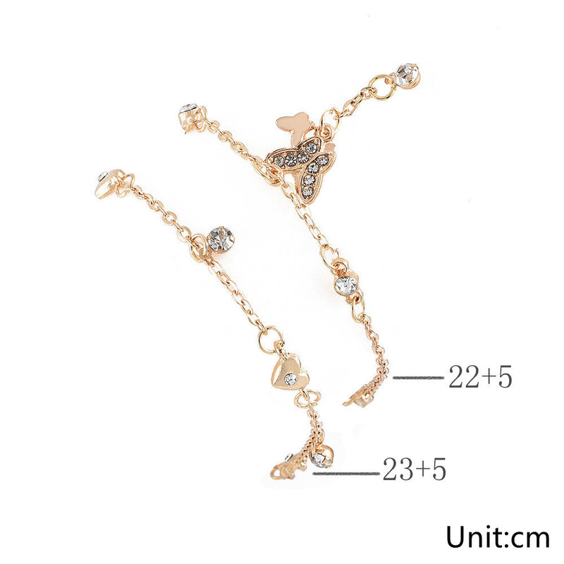 Tornozeleira Multicamadas de Borboleta Amor Moda Feminina