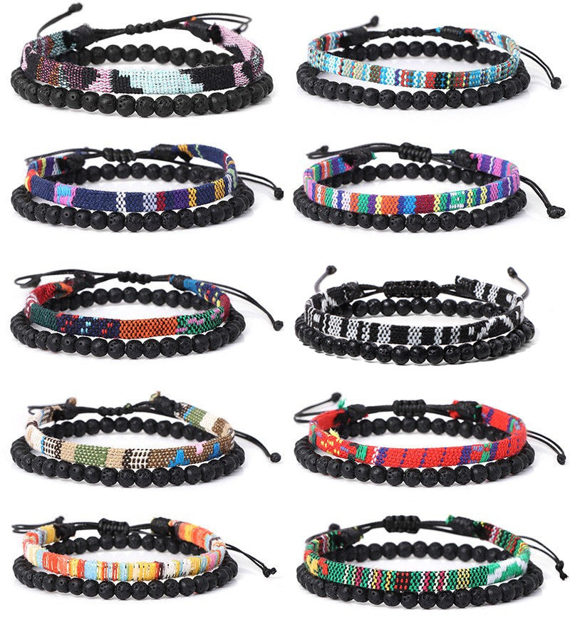 Men's Lava Volcanic Rock Bohemian Woven Bracelet Combination
