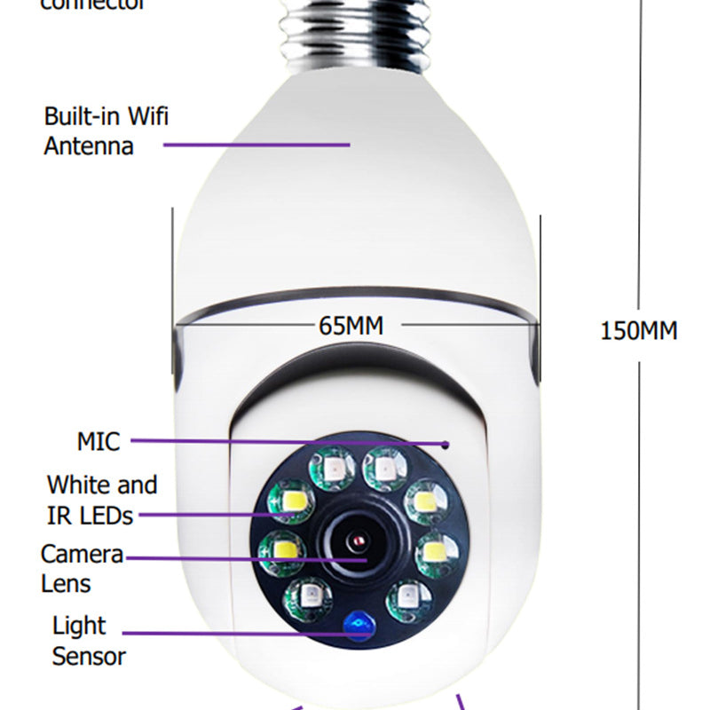 WLAN KAMERA 1080P Glühbirne 4-fach Zoom Kamera E27 Zuhause 5GWiFi Alarm Monitor