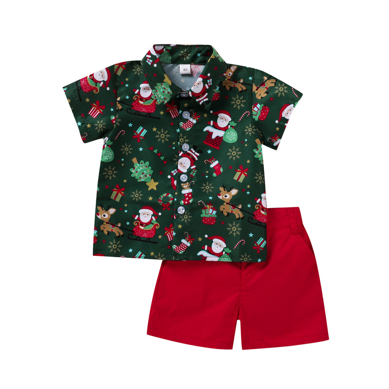 Conjunto de camisa com estampado de bonecos para rapaz de Natal
