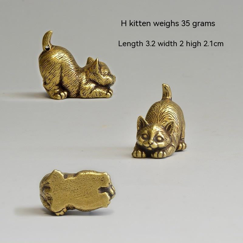 Ornatos de Chá em Latão de Estilo Chinês Mini Ornatos de Gatinho