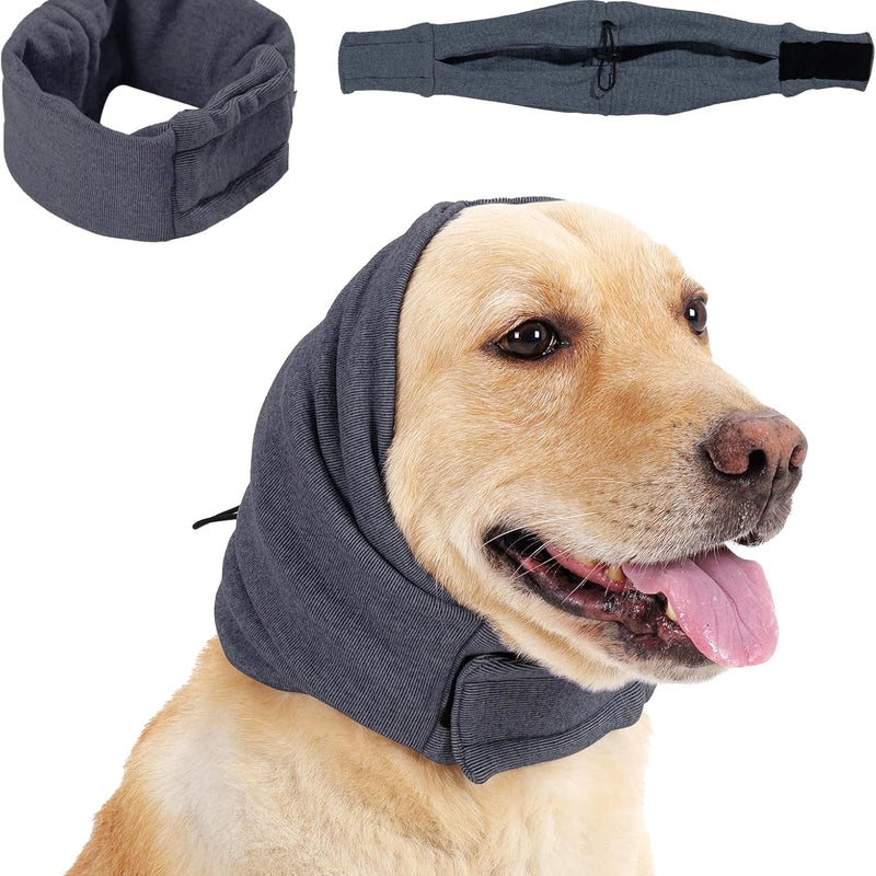 Capuz calmante para cães, proteção auricular sem abas, protetores de ouvidos ajustáveis para cão, para redução de ruído, faixa de cabeça para alívio de ansiedade, hematomas, higiene e secagem forçada.