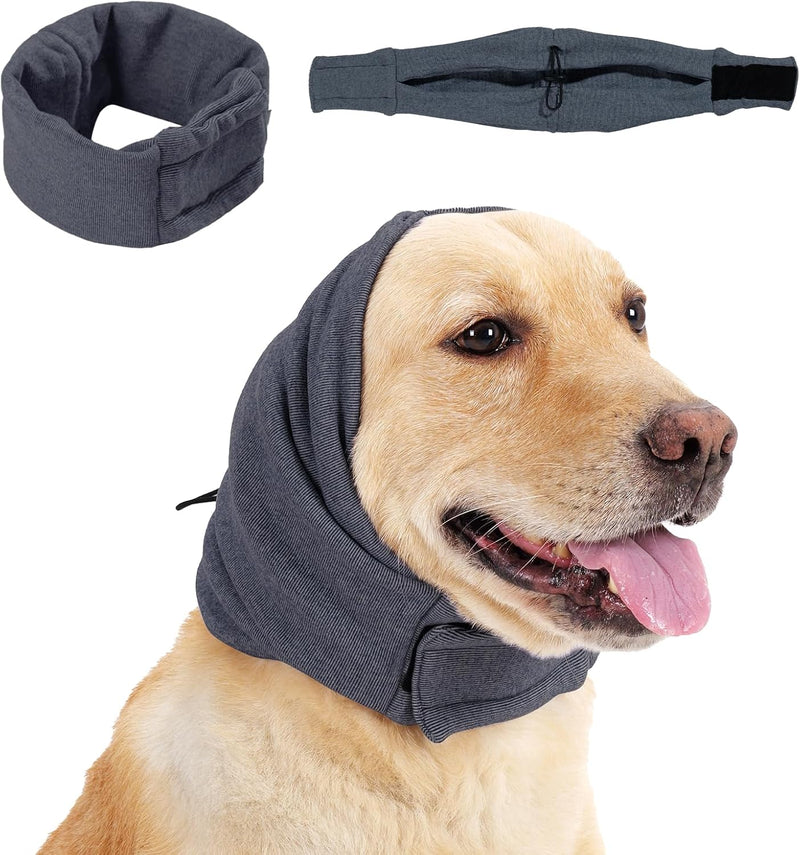 Capuz calmante para cães, proteção auricular sem abas, protetores de ouvidos ajustáveis para cão, para redução de ruído, faixa de cabeça para alívio de ansiedade, hematomas, higiene e secagem forçada.