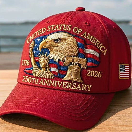 Bestickte Baseballkappe mit Adlerkopf – Gedenkdesign zum 250. Jubiläum Amerikas – Verstellbare Snapback-Mütze aus Baumwollmischgewebe für Damen und Herren