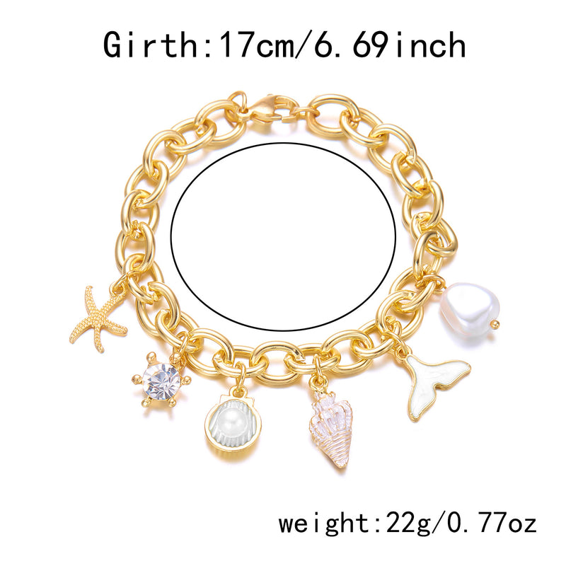 Moda feminina Starfish Pearl Shell Fishtail Multi-pingente Colar Pulseira