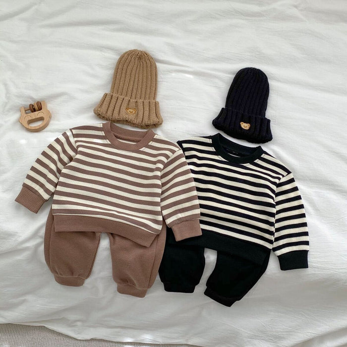 Baby Color Matching Striped Long-sleeved Top Pants Suit