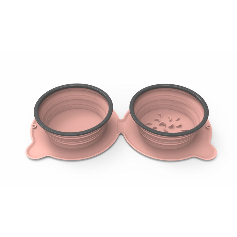 Tigela dupla de silicone para comida de cachorro, portátil, dobrável, antiderrapante, para animais de estimação, viagem, anti-asfixia, tigela de alimentação ao ar livre
