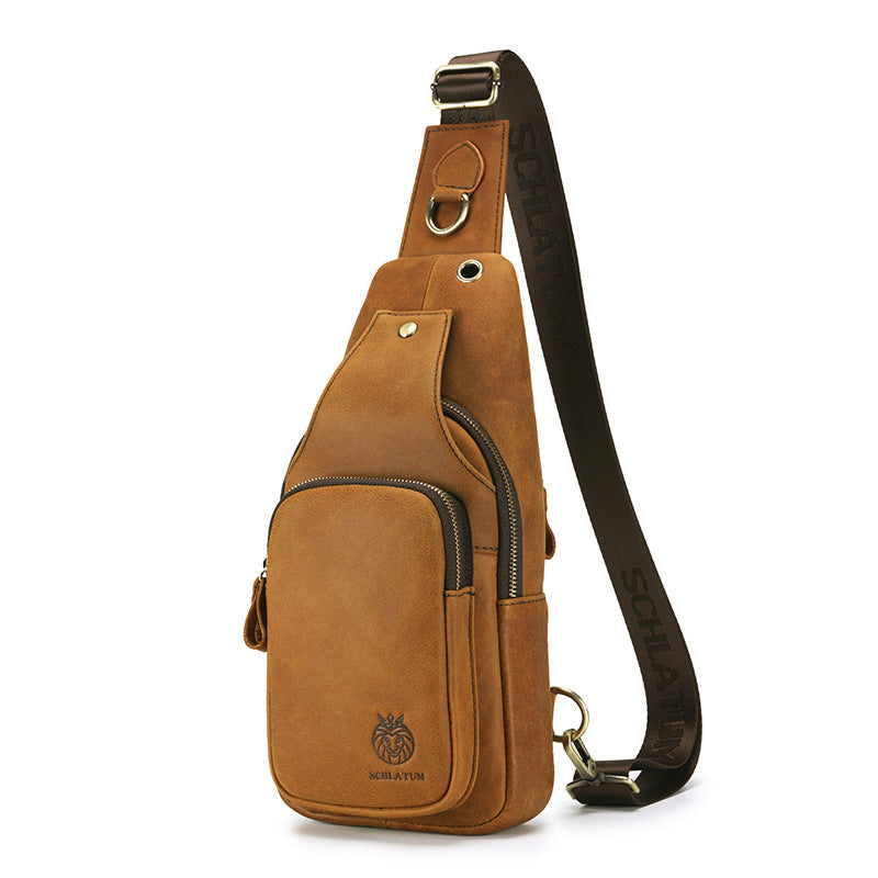 European And American Retro First-Layer Cowhide Mens Front Sling Bag