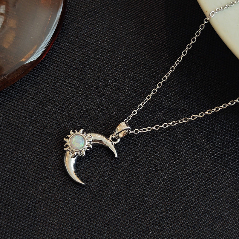 Fashionable Elegant Moon Sun Blue Zirconium Necklace For Women