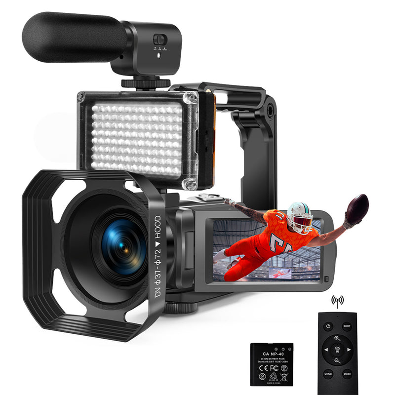 4K-Digitalcamcorder mit windgeschütztem Mikrofon und Aufhelllicht