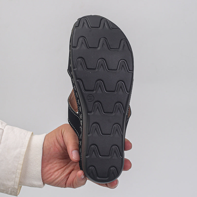 Womens Closed-toe Leather Platform Hollow-out Slides For Outdoor Wear