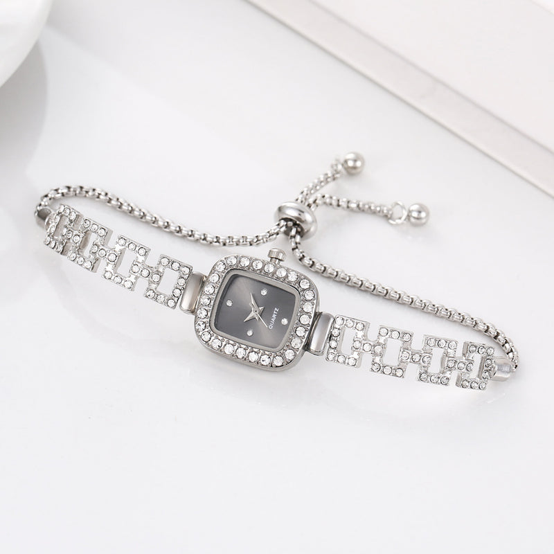 Diamond-encrusted Retractable Bracelet Gold Quartz Watch