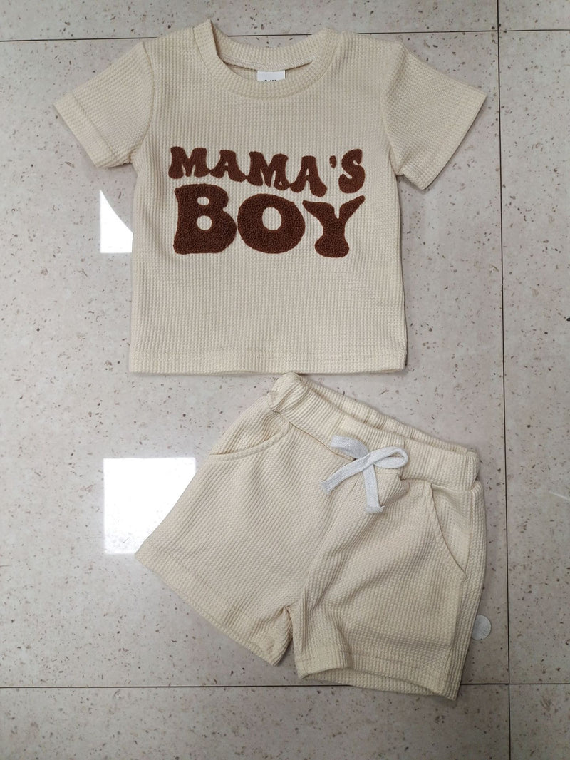 Waffle Towel Embroidery Short Sleeve Shorts Suit