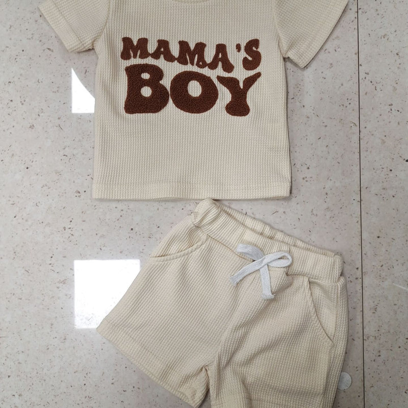 Waffle Towel Embroidery Short Sleeve Shorts Suit