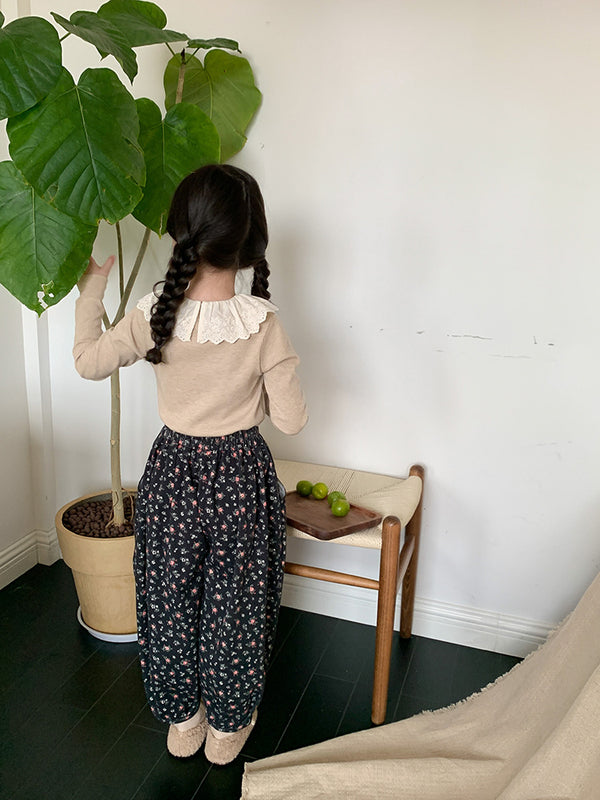 Girls' Soft Cashmere Sunken Stripe Lace Collar Bottoming Shirt