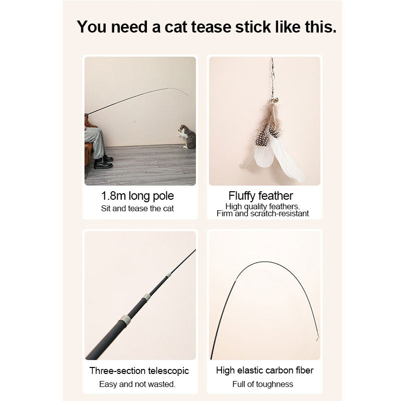 Brinquedo para Gato - Varinha Telescópica de 180 cm com Penas de Substituição, Varinha de Pesca Ajustável para Gatos