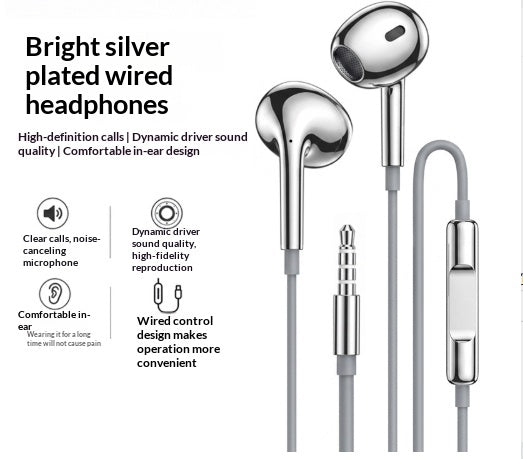 Fourth-generation Electroplated Silver-colored Wired Earphones With A Glossy Finish