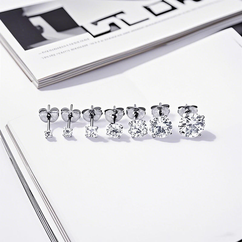 Butterfly Clasp Four-claw Inlaid Zircon Ear Studs