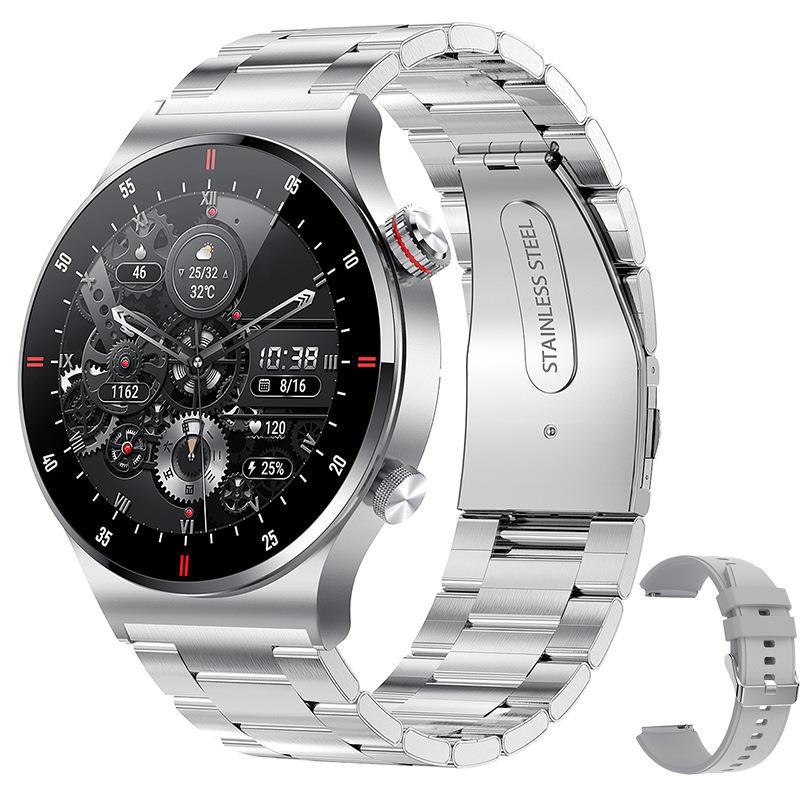 Chamadas Bluetooth QW33 Relógio inteligente ECG PPG Business com pulseira de aço inoxidável e à prova d'água para homens.
