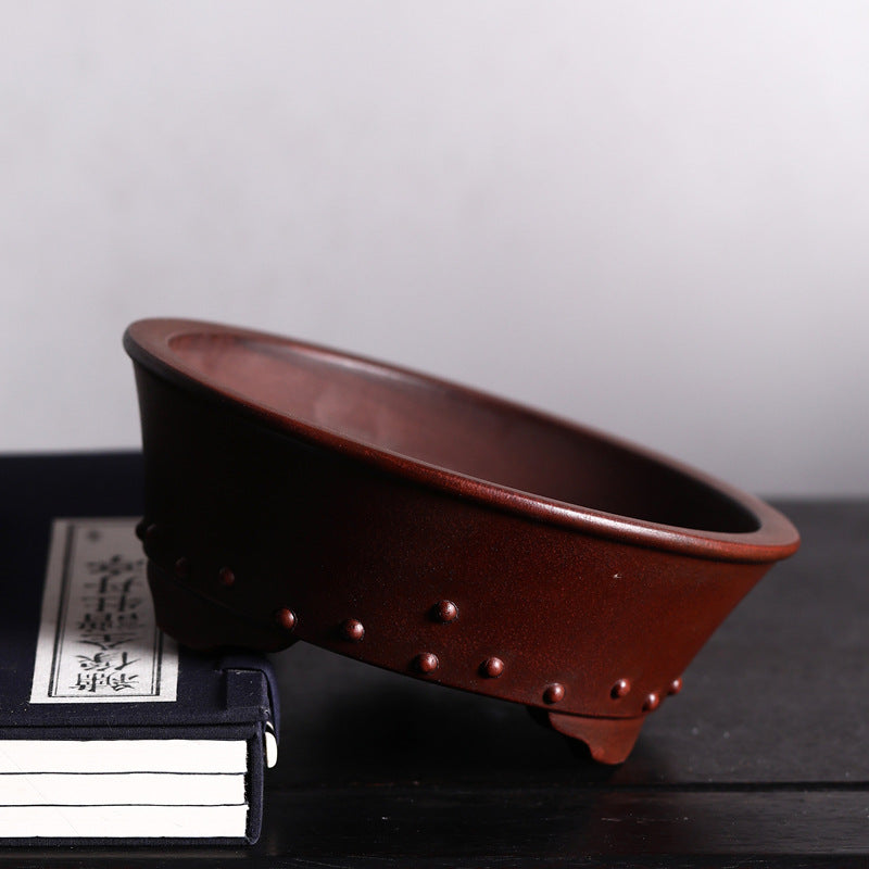 Purple Sand Flower Pot Round Drum Ding Drum Point Round Bowl Basin Raw Ore Mud Material Bonsai Basin