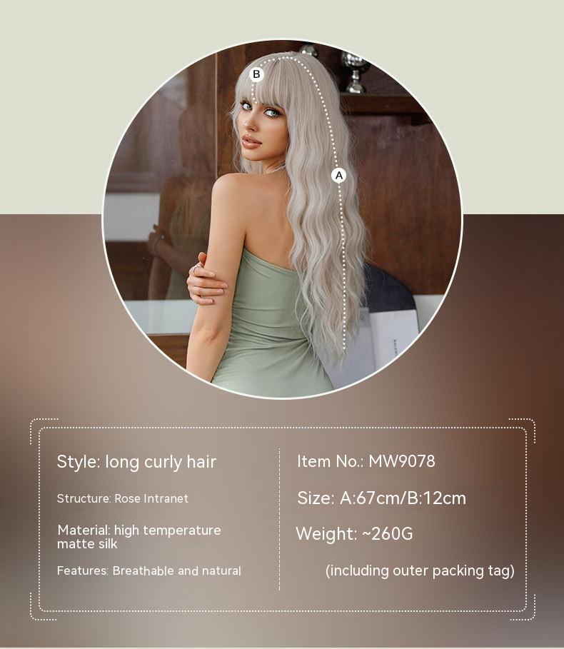 Silberrosa gelockte lange Haare Vollperücke Naturgetreu flauschig Lolita Anime Cosplay